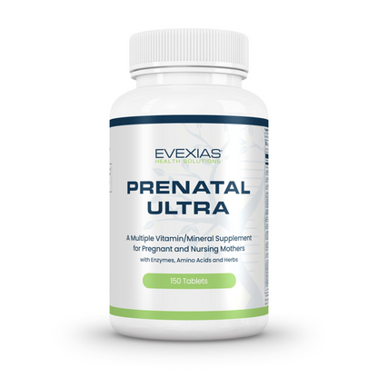 Prenatal Ultra by Evexias vitamin and mineral supplement for pregnant and nursing mothers with enzymes, amino acids, and herbs.