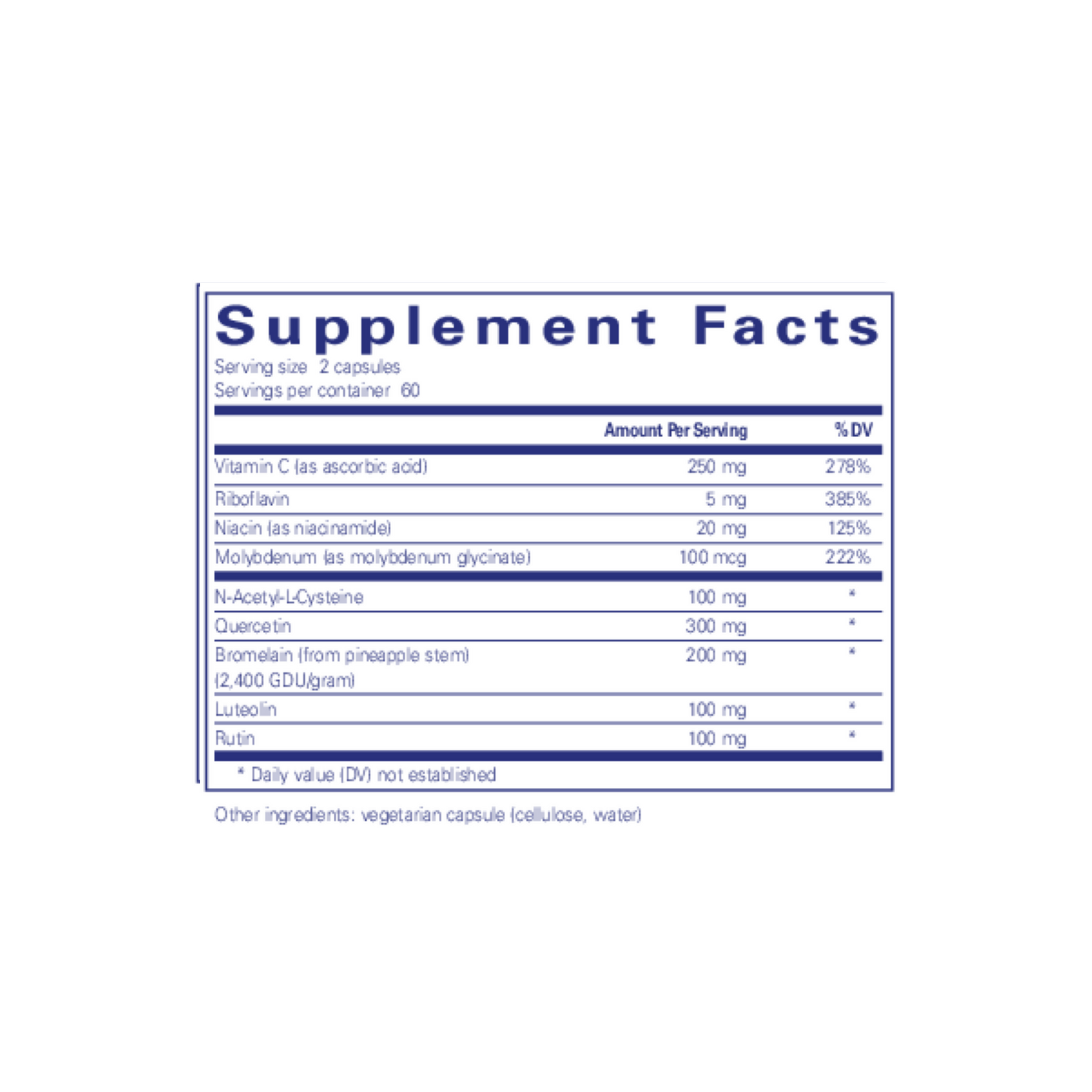 Supplement facts label for Pure Encapsulations Hist Reset detailing ingredients and dosage for histamine balance and immune system support.