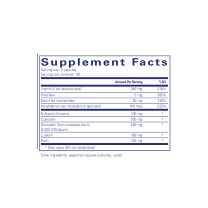 Supplement facts label for Pure Encapsulations Hist Reset detailing ingredients and dosage for histamine balance and immune system support.