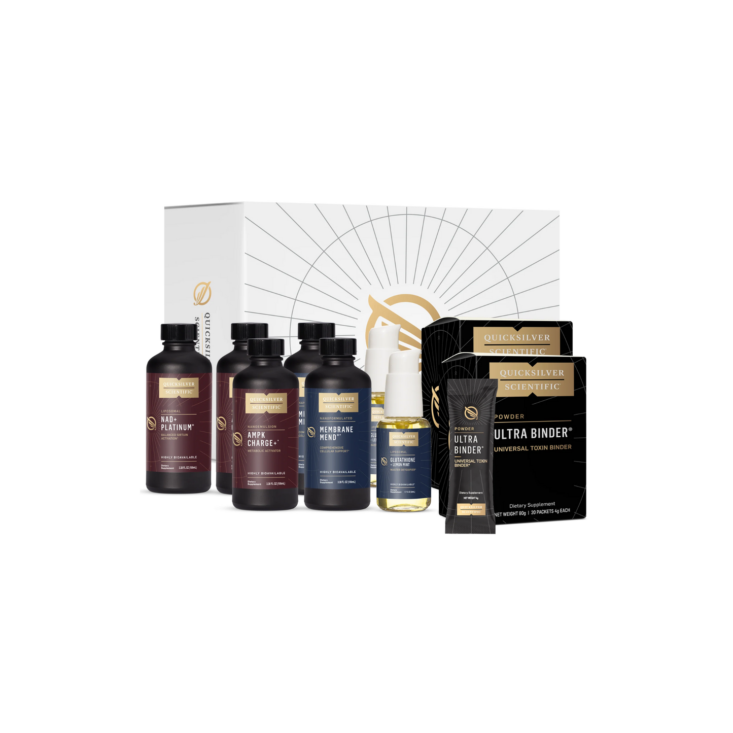 Quicksilver Scientific Bio-Age Activate Protocol multi-product supplement set supporting metabolism, NAD+ levels, cellular function, and healthy aging