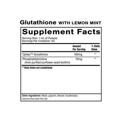 Quicksilver Scientific Glutathione supplement facts label lemon mint flavor antioxidant support