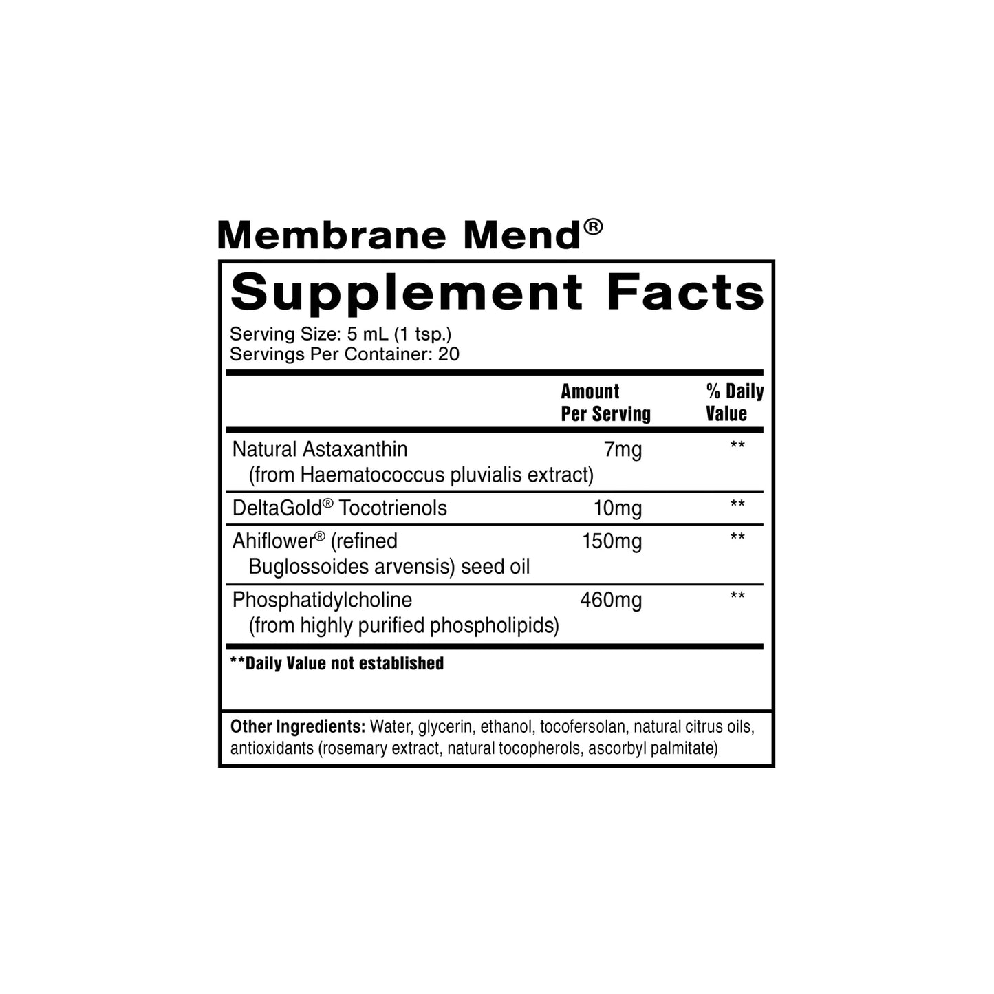 Membrane Mend supplement facts panel by Quicksilver Scientific