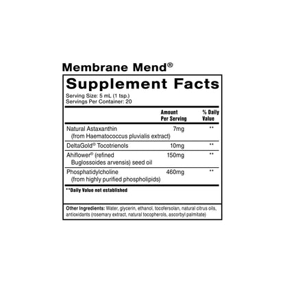 Membrane Mend supplement facts panel by Quicksilver Scientific