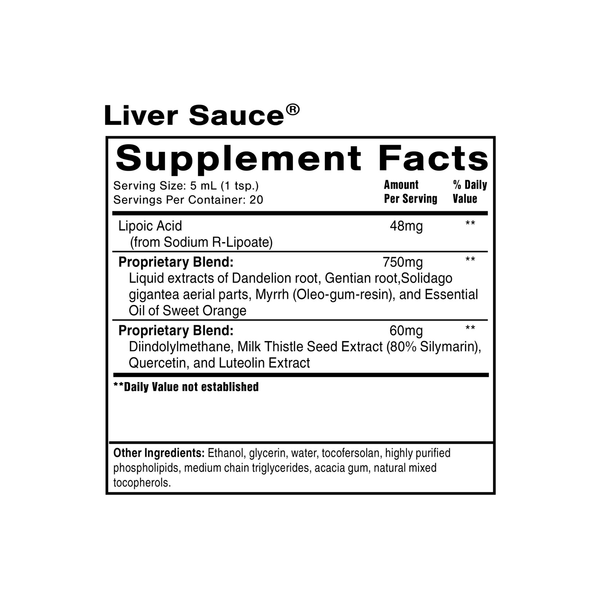 Liver Sauce supplement facts label