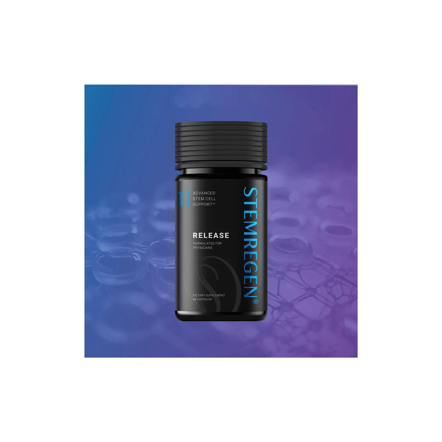STEMREGEN Release supplement bottle supporting daily stem cell release, tissue repair, and cellular regeneration