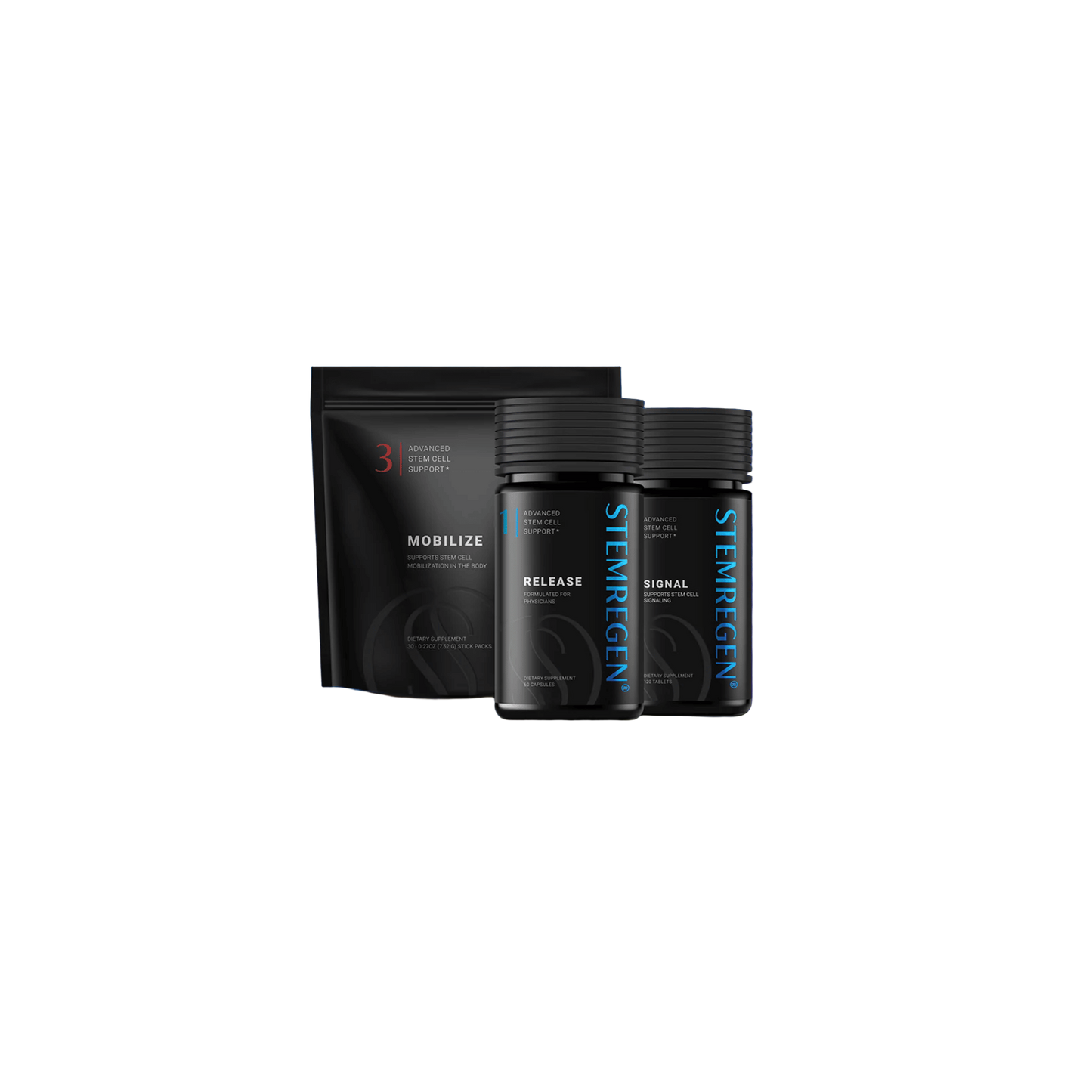 STEMREGEN Daily Maintenance Protocol bundle including Release, Signal, and Mobilize supporting stem cell function, cellular signaling, and microcirculation