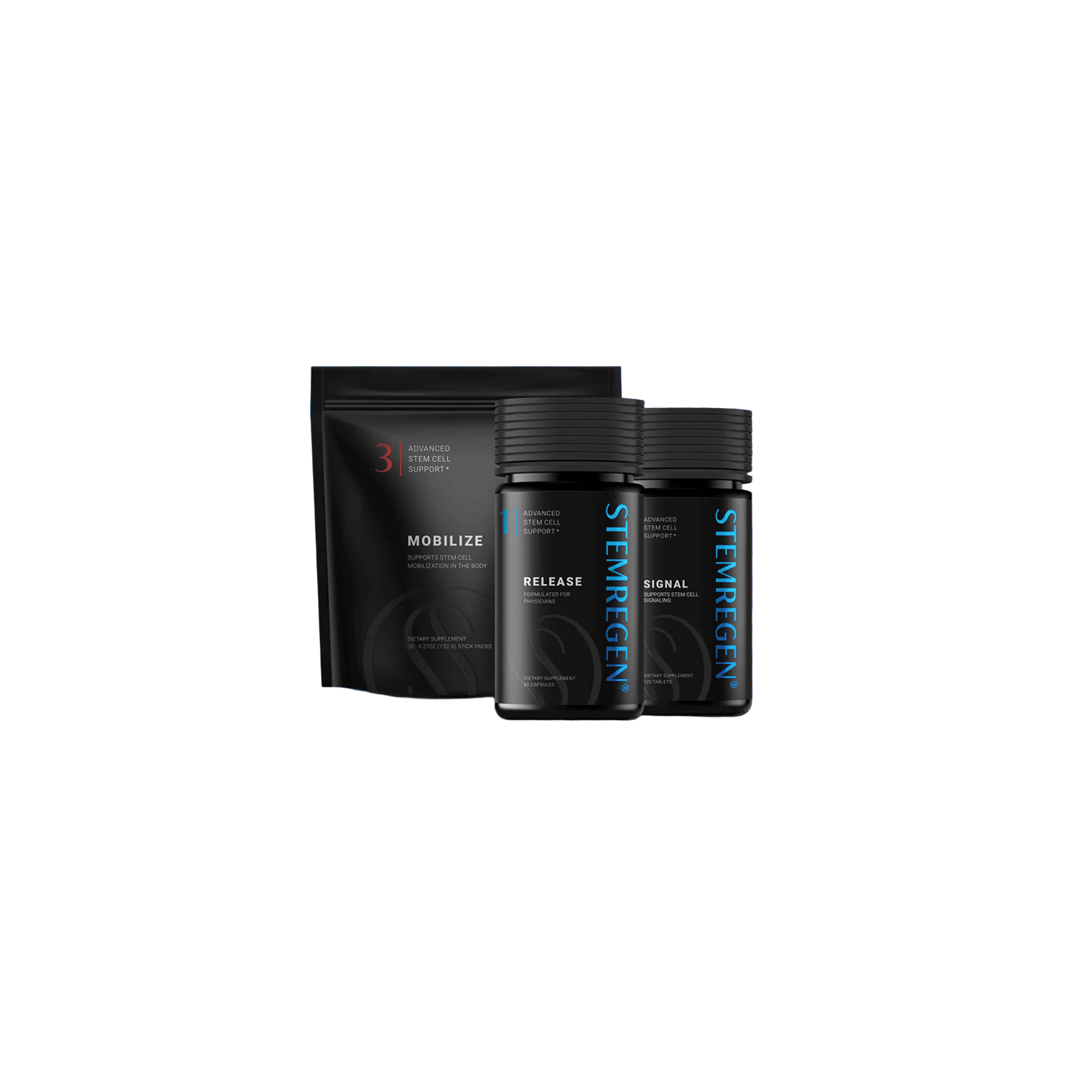 STEMREGEN Daily Maintenance Protocol bundle including Release, Signal, and Mobilize supporting stem cell function, cellular signaling, and microcirculation