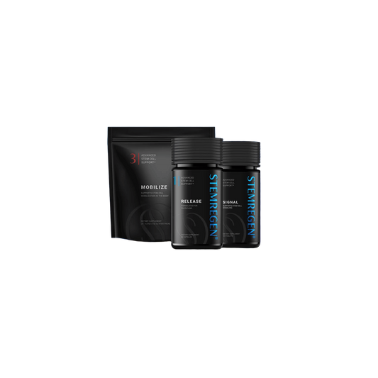STEMREGEN Daily Maintenance Protocol bundle including Release, Signal, and Mobilize supporting stem cell function, cellular signaling, and microcirculation