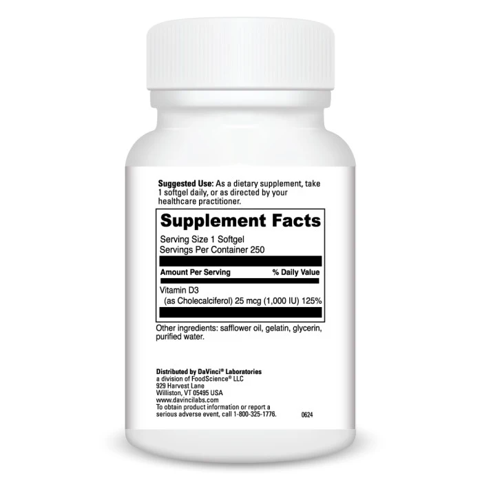 Vitamin D3 1000 IU - Softgel (250) By DaVinci Labs