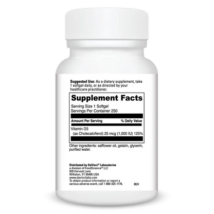 Vitamin D3 1000 IU - Softgel (250) By DaVinci Labs