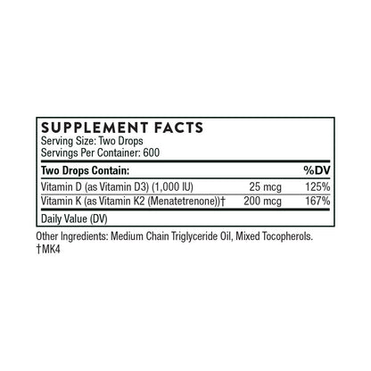 Vitamin D + K2 Liquid By Thorne