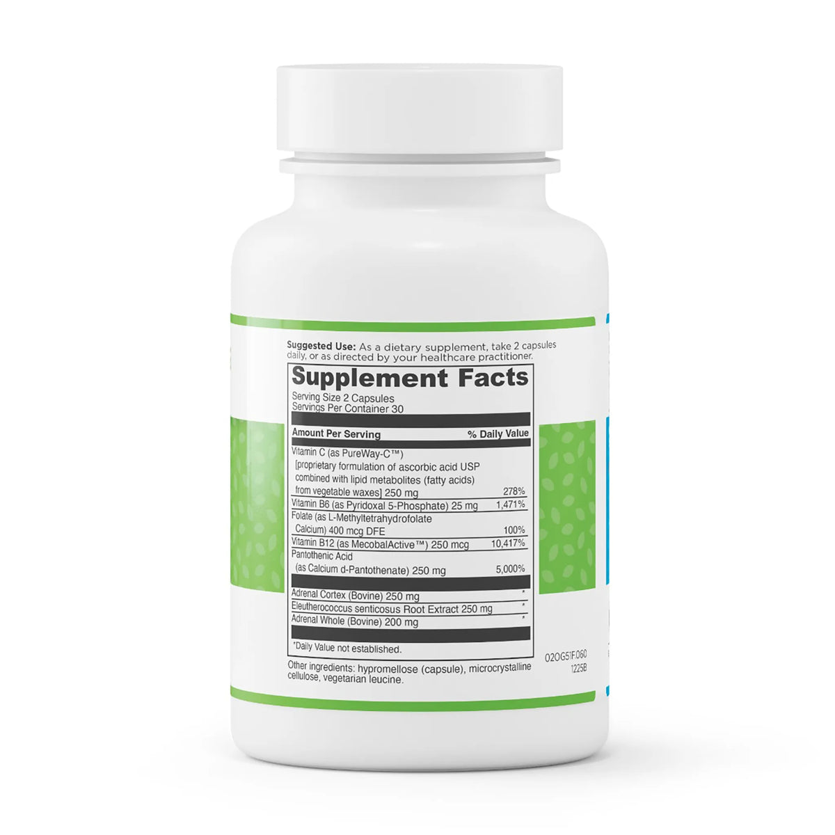 evexias health adrenal support complex bottle supplement facts