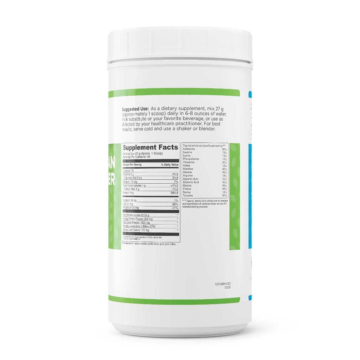 evexias health vegan protein powder plus vanilla bottle ingredients