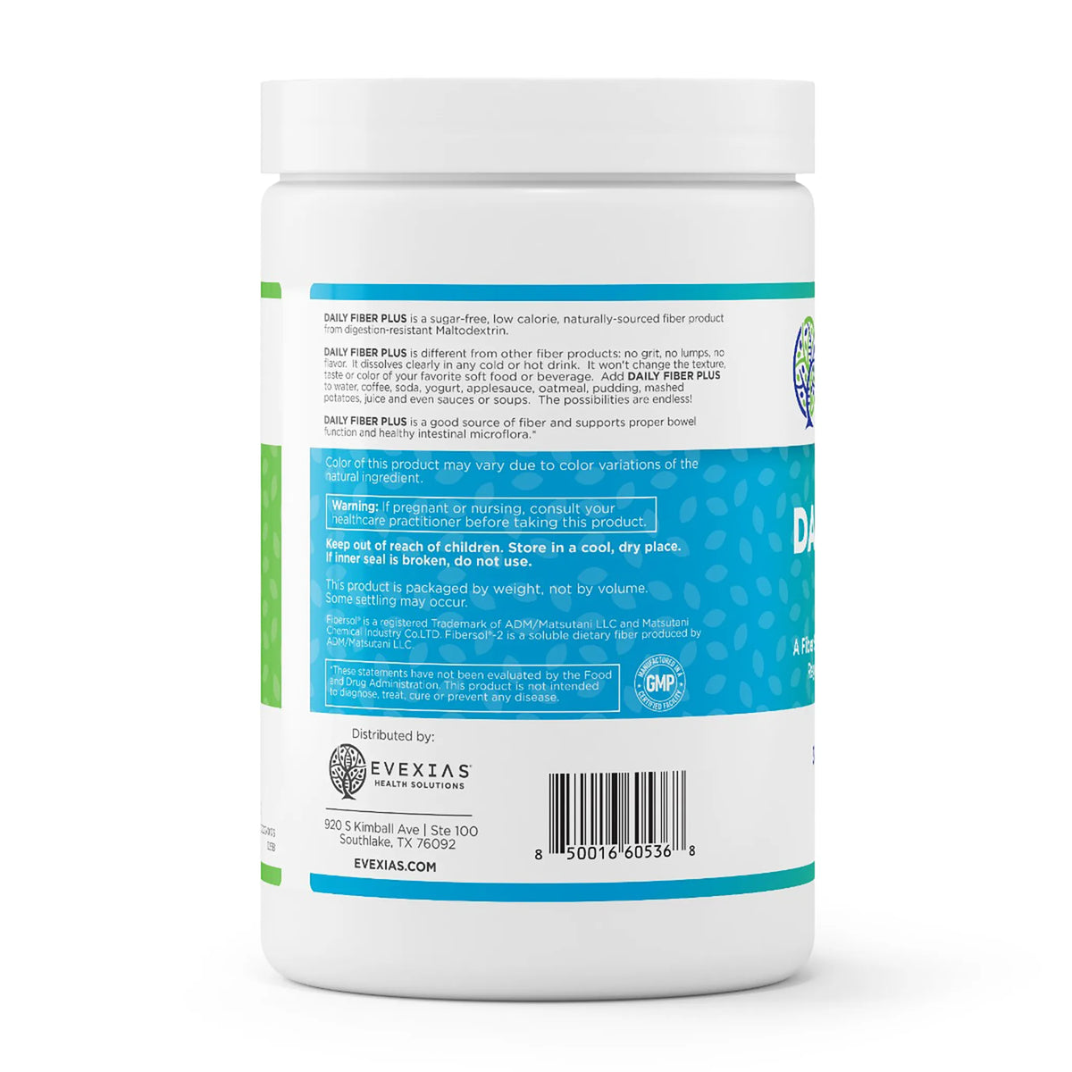 evexias health daily fiber plus bottle information