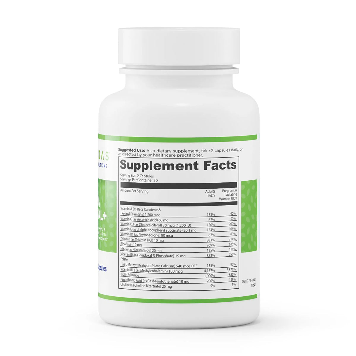 evexias health ultra prenatal+ bottle supplement facts